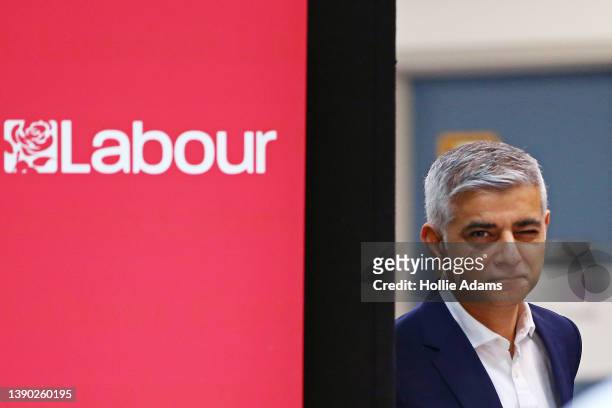 Mayor of London, Sadiq Khan visits Barnet South Gate College during the launch of Labour's local election campaign on April 8, 2022 in Barnet,...