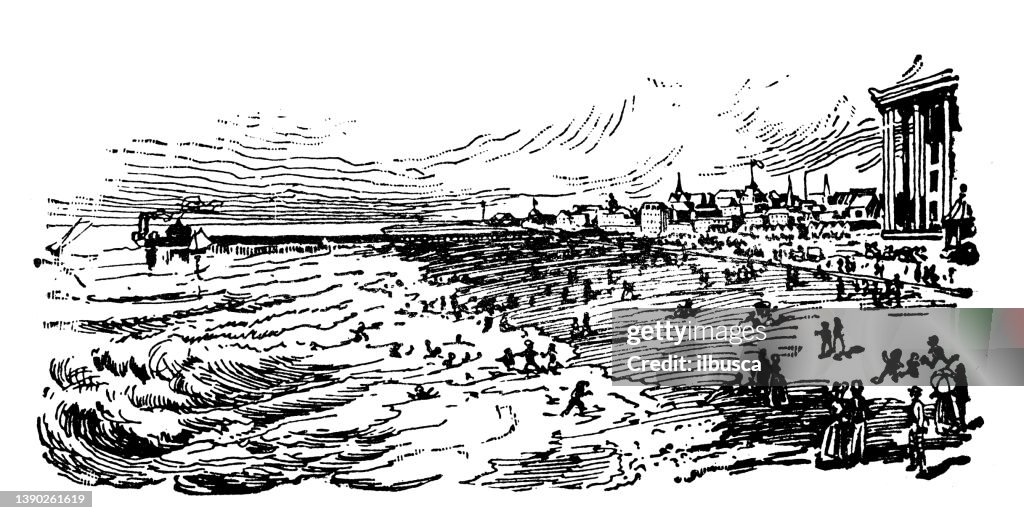 Antique illustration of USA, New Jersey landmarks and companies: Cape May