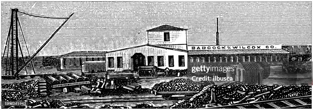 Antique illustration of USA, New Jersey landmarks and companies: Elizabeth, Babcock and Wilcox Co.