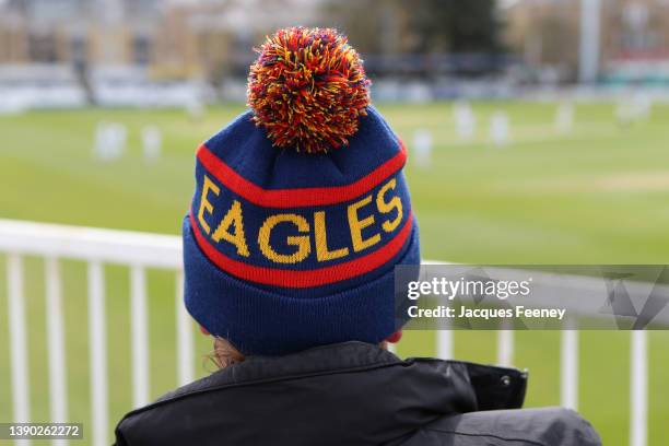 Fan wears an Essex Eagles hat while watching the match during Day Two the LV= Insurance County Championship match between Essex and Kent at Cloudfm...