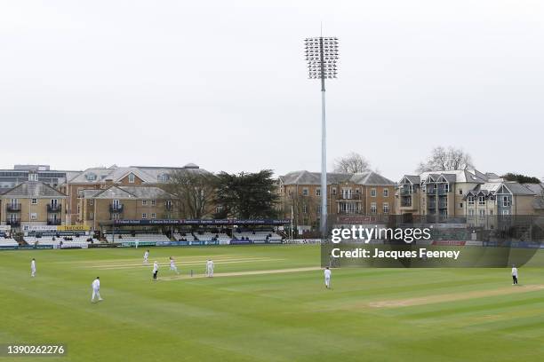 General view of play during Day Two the LV= Insurance County Championship match between Essex and Kent at Cloudfm County Ground on April 08, 2022 in...