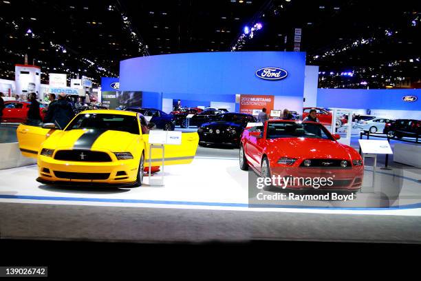Ford Mustang Boss 302 Laguna Seca edition and 2012 Mustang GT Premium Convertible, at the 104th Annual Chicago Auto Show at McCormick Place in...