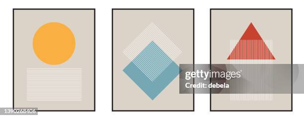 set of geometric minimalist posters. bauhaus style, modern hipster design. - triptych stock illustrations