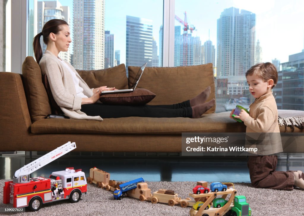 Mom working from home