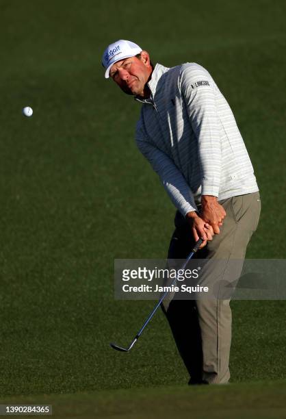 Lucas Glover plays his shot on the second hole during the second round of The Masters at Augusta National Golf Club on April 08, 2022 in Augusta,...