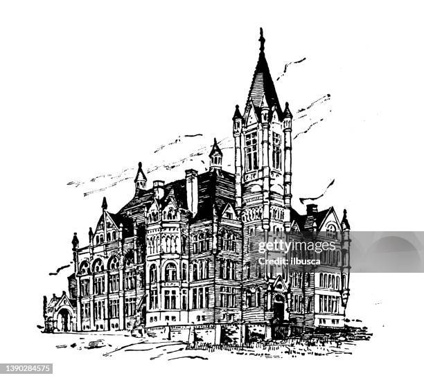 antique illustration of usa, new york landmarks and companies: syracuse, john crouse memorial college, syracuse university - syracuse new york stock illustrations