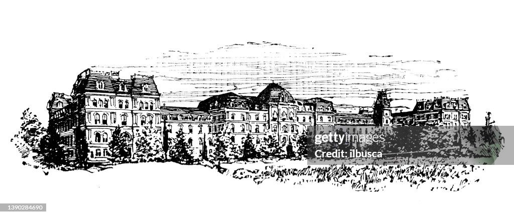 Antique illustration of USA, New York landmarks and companies: Poughkeepsie, Vassar College