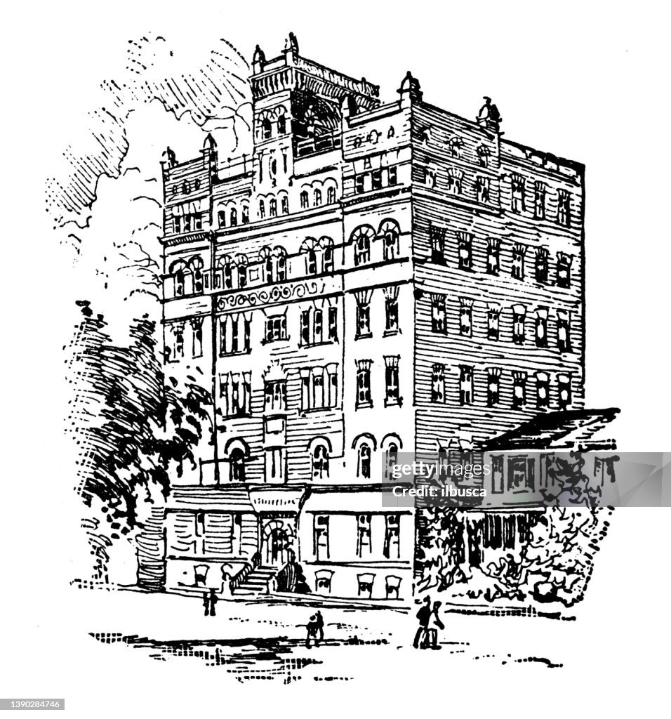 Antique illustration of USA, New York landmarks and companies: Brooklyn, Pratt Institute