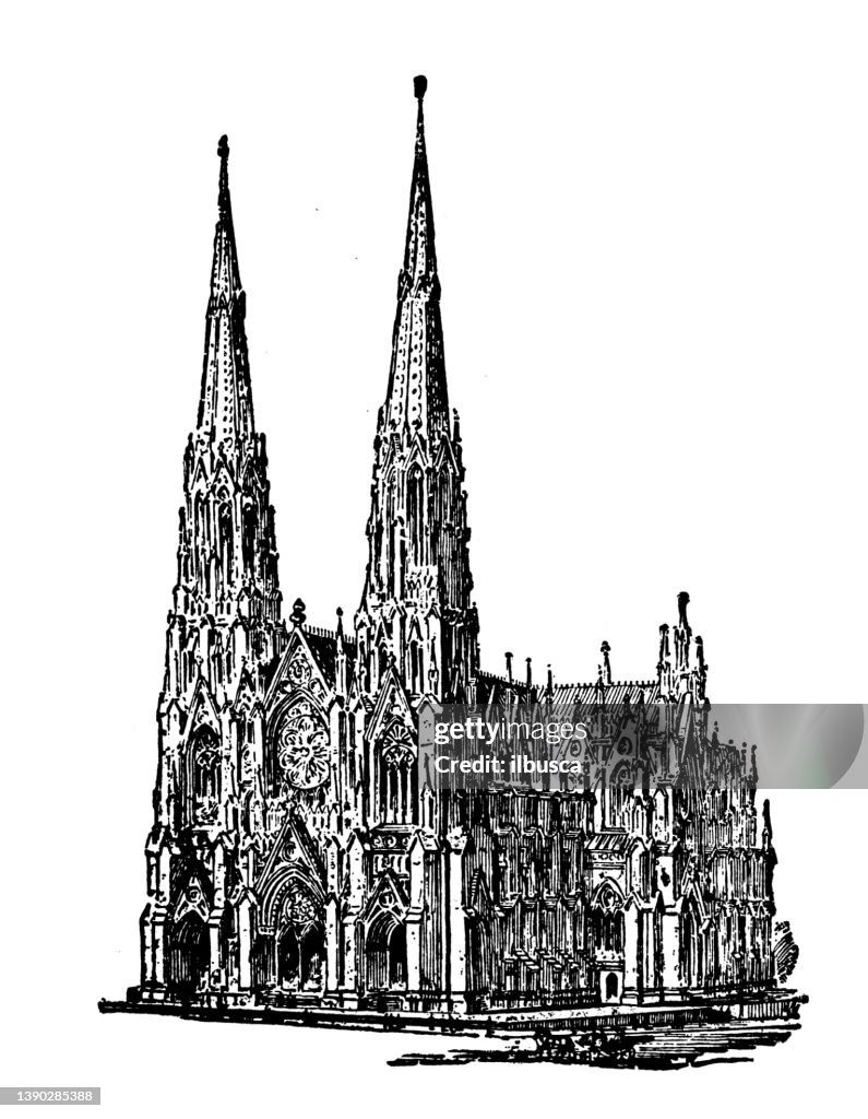 Illustration antique des États-Unis, des monuments et des entreprises de New York: New York, cathédrale Saint-Patrick