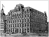Antique illustration of USA, New York landmarks and companies: New York, Equitable Life Assurance Society