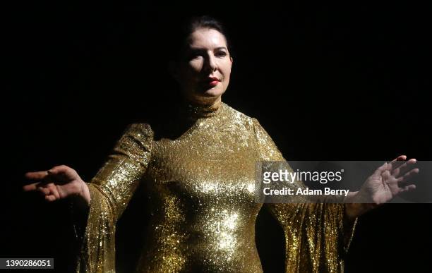 Serbian Performance Artist Marina Abramović performs in her work "7 Deaths of Maria Callas" at Deutsche Oper Berlin on April 08, 2022 in Berlin,...