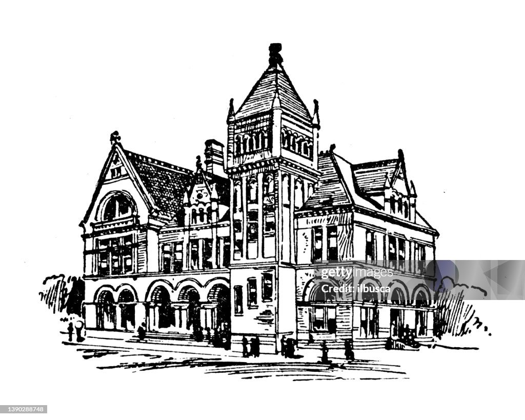 Antique illustration of USA, North Carolina landmarks and companies: Wilmington, Post Office
