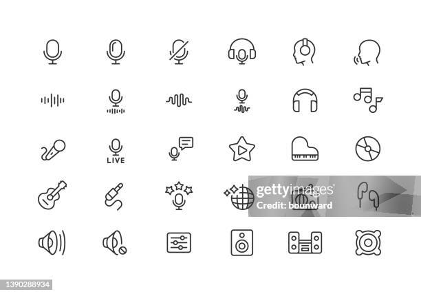 stockillustraties, clipart, cartoons en iconen met simple audio line icons editable stroke - acoustische muziek