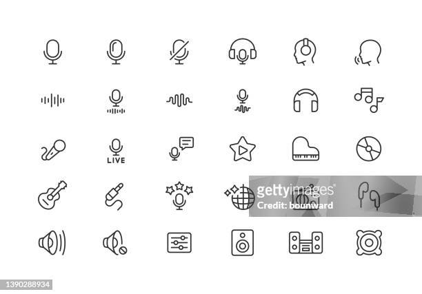 simple audio line icons editable stroke - acoustic music stock illustrations