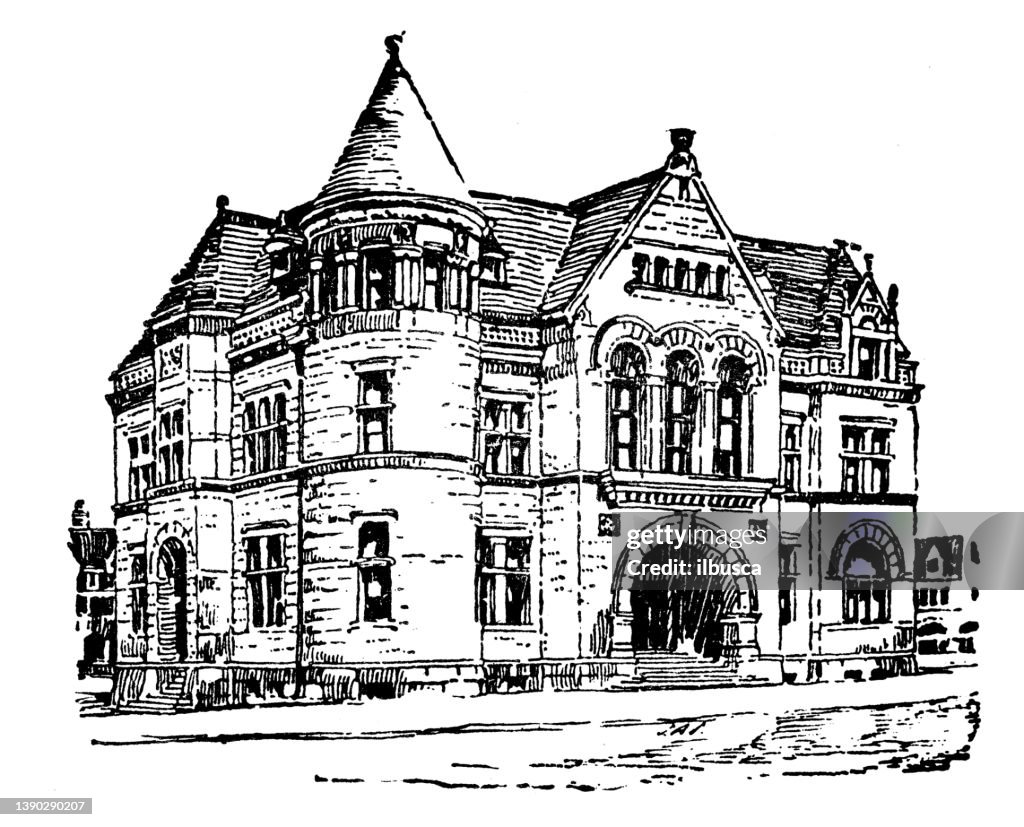 Antique illustration of USA, Ohio landmarks and companies: Springfield, Post Office