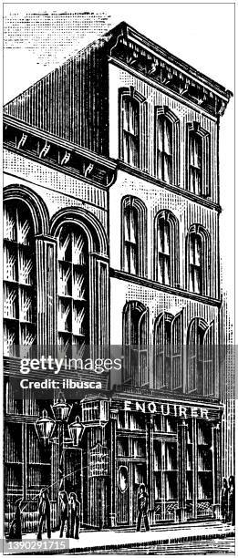 antique illustration of usa, ohio landmarks and companies: cincinnati, the enquirer - cincinnati business stock illustrations