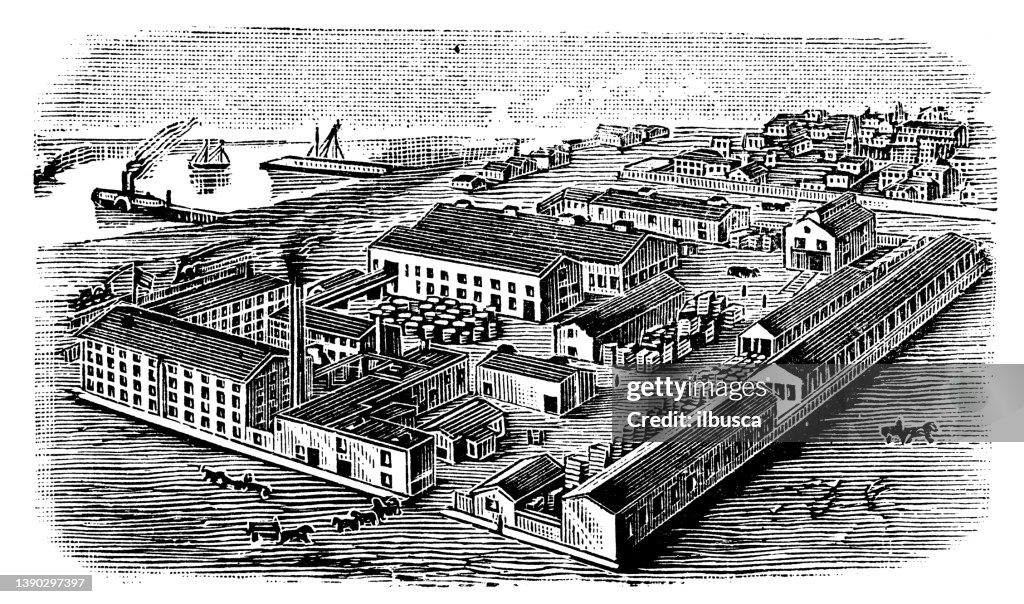 Antique illustration of USA, Ohio landmarks and companies: Sandusky, American Wheel Co.