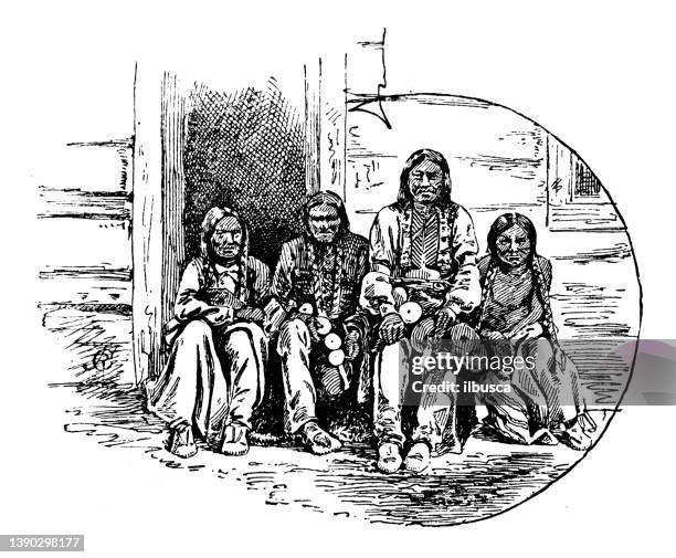 antike illustration von usa, oklahoma sehenswürdigkeiten und unternehmen: arapahoes - indigenes volk stock-grafiken, -clipart, -cartoons und -symbole