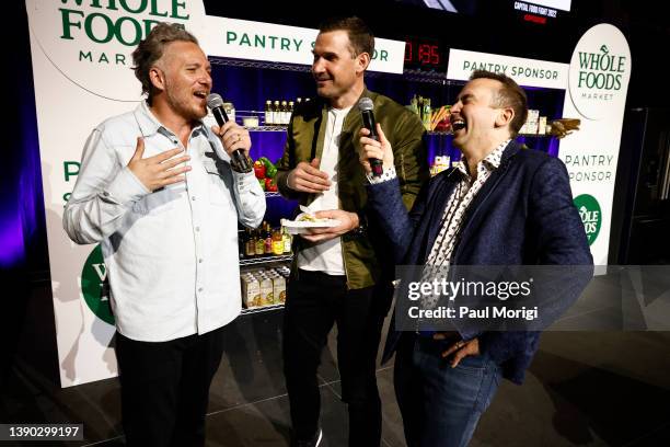 Spike Mendelsohn, Ryan Zimmerman and Tommy McFLY discuss the competition backstage during the Capital Food Fight 2022 at The Anthem on April 07, 2022...