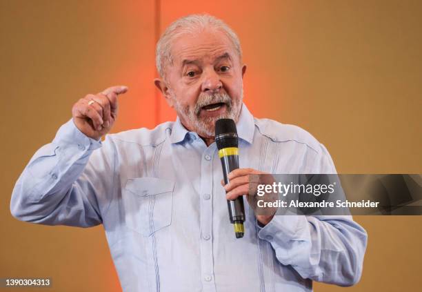Former president of Brazil Luiz Inacio Lula da Silva speaks during a press conference at Grand Mercury Hotel to announce Geraldo Alckmin as his...