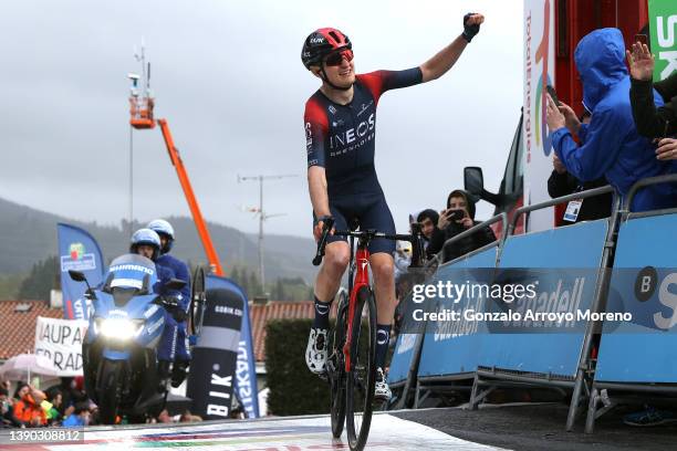 Carlos Rodriguez Cano of Spain and Team INEOS Grenadiers celebrates at finish line as stage winner during the 61st Itzulia Basque Country 2022 -...