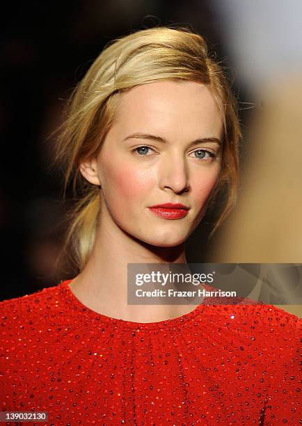 Model walks the runway at the Michael Kors Fall 2012 fashion show during Mercedes-Benz Fashion Week at The Theatre at Lincoln Center on February 15,...