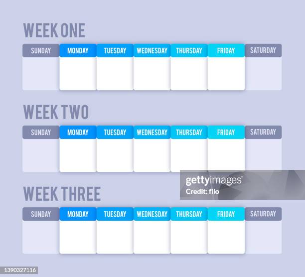 weekly project event schedule planner - horizontal timeline stock illustrations