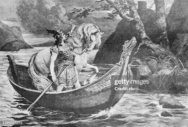 siegfried's rhine journey - sigurd mythological character stock illustrations