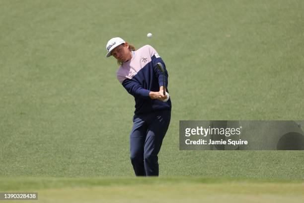 Cameron Smith of Australia plays his shot on the second hole during the second round of The Masters at Augusta National Golf Club on April 08, 2022...