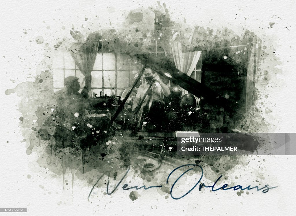 New Orleans Jazz trio postcard - mix digital technique