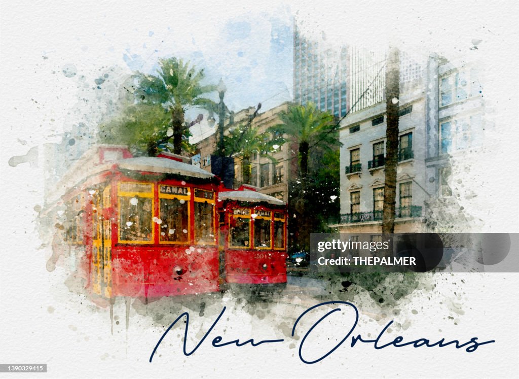 New Orleans Classic Street Car postcard - mix digital technique