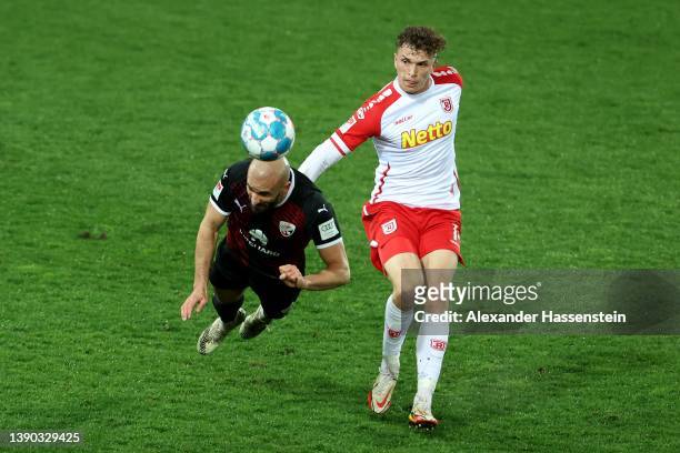 David Otto of Regensburg battles for the ball with Nico Antonitschof Ingolstadt during the Second Bundesliga match between SSV Jahn Regensburg and FC...