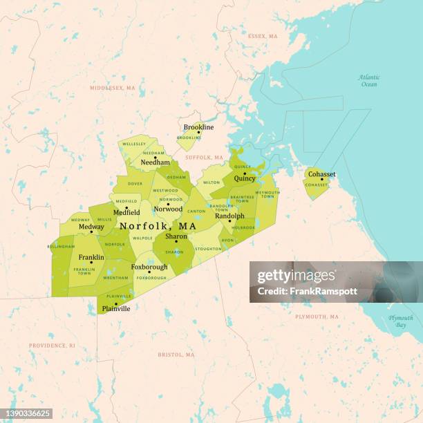 ilustraciones, imágenes clip art, dibujos animados e iconos de stock de ma norfolk mapa vectorial verde - foxborough massachusetts