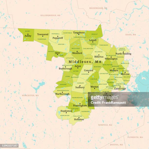 ma middlesex vector map green - concord massachusetts stock illustrations