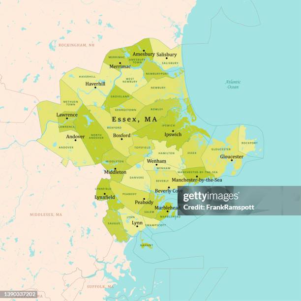 ilustraciones, imágenes clip art, dibujos animados e iconos de stock de ma essex mapa vectorial verde - merrimac massachusetts