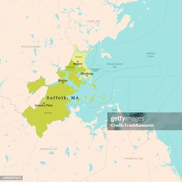 stockillustraties, clipart, cartoons en iconen met ma suffolk vector map green - massachusetts