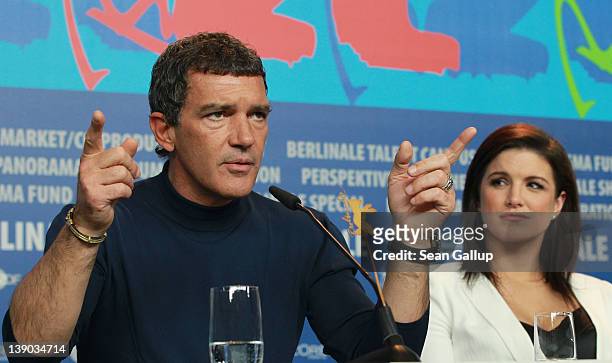 Actors Antonio Banderas and Gina Carano attend the "Haywire" Press Conference during day seven of the 62nd Berlin International Film Festival at the...