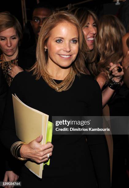 Journalist Katie Couric poses backstage at the Michael Kors Fall 2012 fashion show during Mercedes-Benz Fashion Week at The Theatre at Lincoln Center...