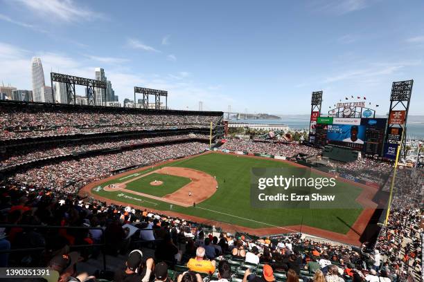 General view of the San Francisco Giants playing against the Miami Marlins in the first inning during their opening day game at Oracle Park on April...