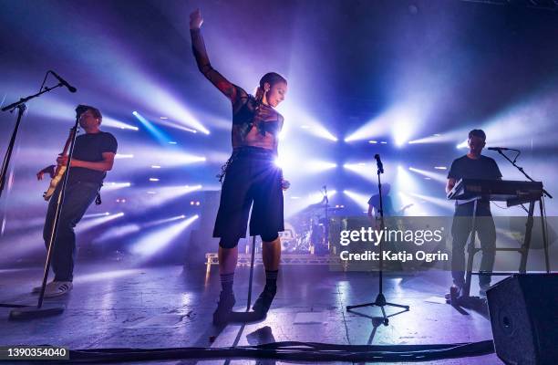 Tom Findlay, Andy Cato and Saint Saviour of Groove Armada perform on stage at O2 Academy Birmingham on April 8, 2022 in Birmingham, England.