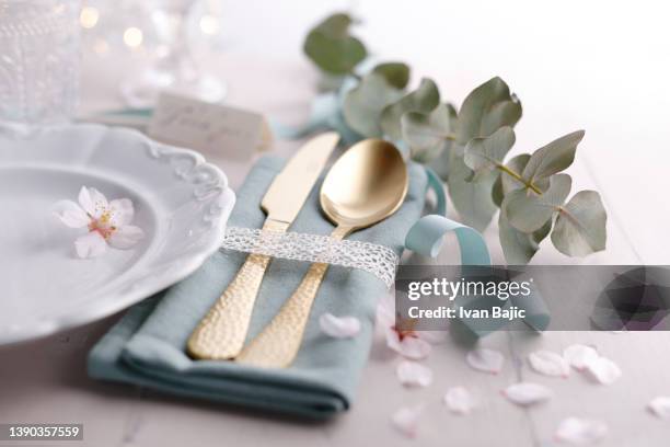 romantic wedding table - mint green stock pictures, royalty-free photos & images