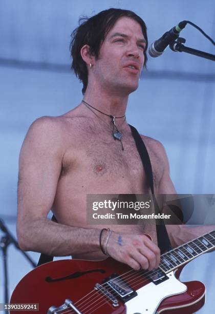 Courtney Taylor-Taylor of The Dandy Warhols performs during Coachella 2001 at the Empire Polo Fields on April 28, 2001 in Indio, California.