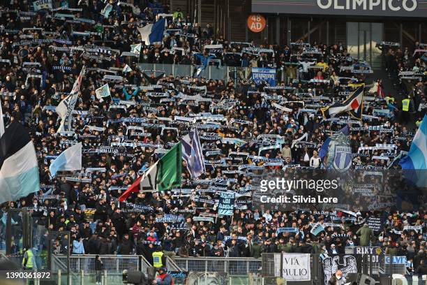 Lazio supporters during the Serie A match between SS Lazio and US Sassuolo at Stadio Olimpico on April 02, 2022 in Rome, Italy.