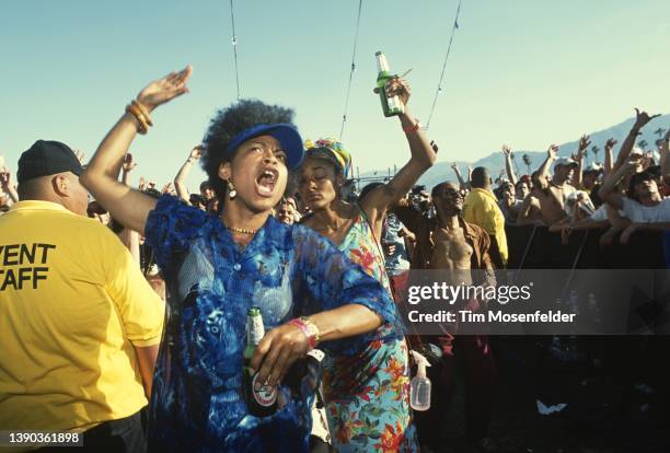 Performer Medusa and friends attend Coachella 2001 at the Empire Polo Fields on April 28, 2001 in Indio, California.