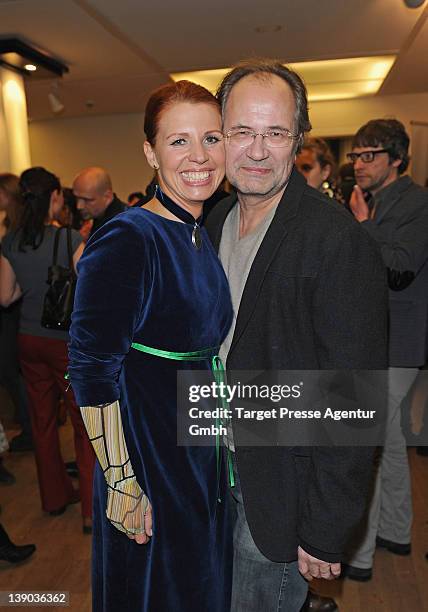 Elisabeth Brueck and Hartmut Volle attend the presentation of Devid Striesow as new Tatort Commissar at the embassy of the state Saarland on February...