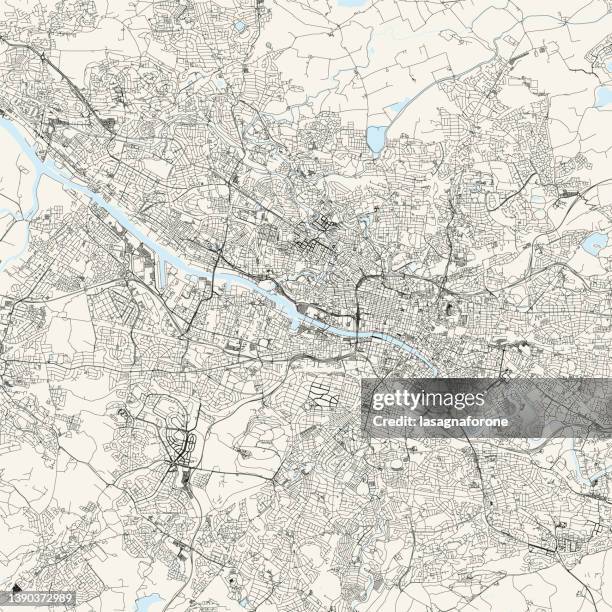 illustrazioni stock, clip art, cartoni animati e icone di tendenza di mappa vettoriale glasgow, scozia - glasgow airport