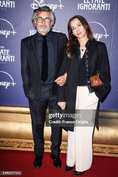 Paolo Genovese and Federica Rizzo attend the premiere of the tv series "Le Fate Ignoranti" at the Teatro Dell'Opera on April 08, 2022 in Rome, Italy.