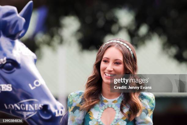 Katelyn Mallyon looks at the Longines horse duringThe Championships Day 2, Longines Queen Elizabeth Stakes Day at Royal Randwick Racecourse on April...