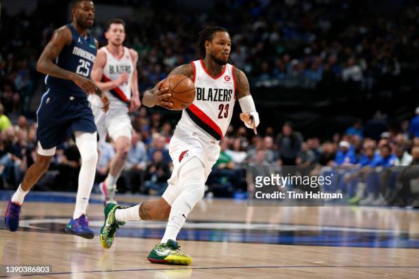 Ben McLemore of the Portland Trail Blazers in the first half against the Dallas Mavericks at American Airlines Center on April 08, 2022 in Dallas,...
