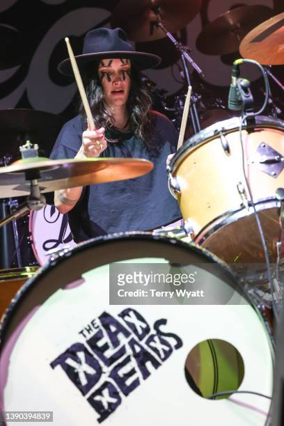 Drummer McQueen Dead of The Dead Deads performs at Brooklyn Bowl Nashville on April 08, 2022 in Nashville, Tennessee.